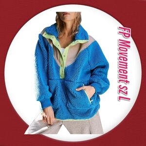 FP Movement by Free People Vibrant Blue and Gray Fleece Hoodie